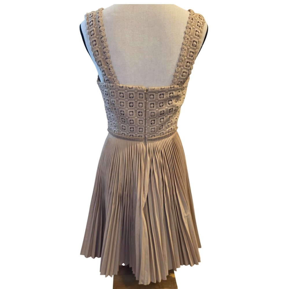 Catherine Malandrino Beige Lace Bodice Pleated Skirt Fit Flare Dress Size 6 - Picture 4 of 11